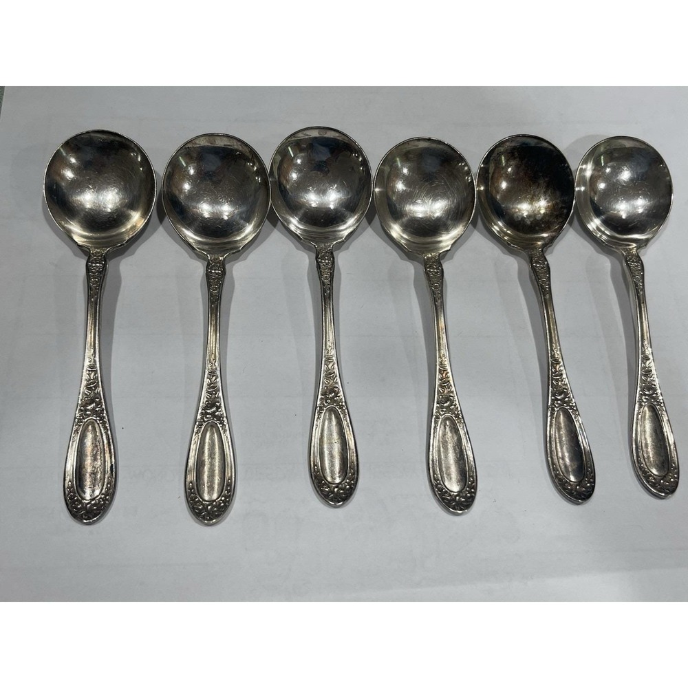 1909 Blossom Pattern Spoons  By 1835 Wallace Silver Plate 5.5" Long Set Of 6